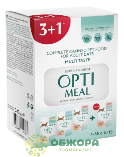 Optimeal Multi Tastе 3+1 набір вологого корму для котів, з індичкою, фореллю та кроликом