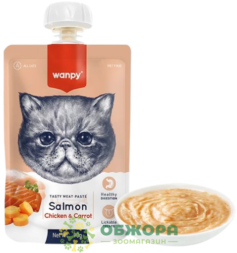 Wanpy Meat Paste Salmon Chicken and Carrot вологий корм для котів, крем-пюре з лососем, куркою та морквою